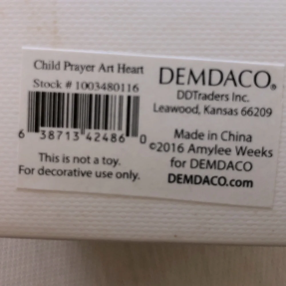 Demdaco Prayer Heart Decor Limited Edition Baby|Child Gift NWT in box